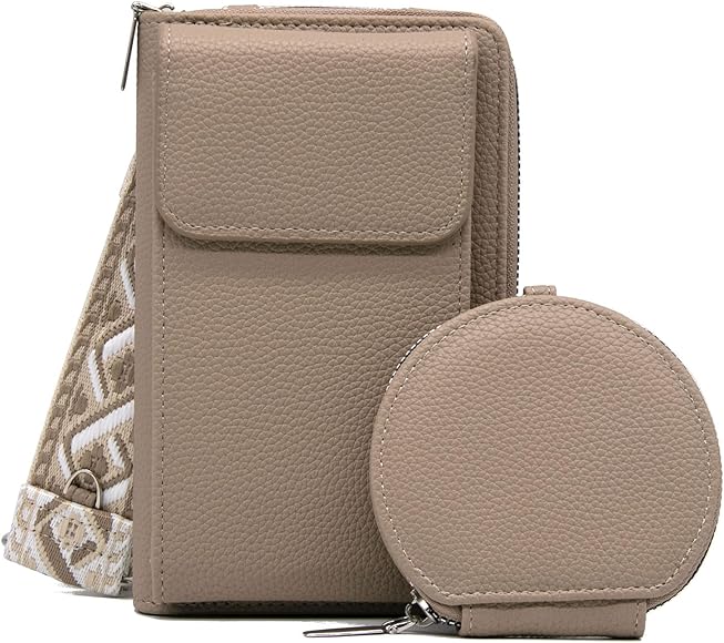 Long Keeper Bolso de Teléfono Móvil para Mujer, Pequeña Bolso Piel Bandolera con Tarjetero Crossbody Bolso con Monedero Detectable Correa Ajustable, 2pcs Set