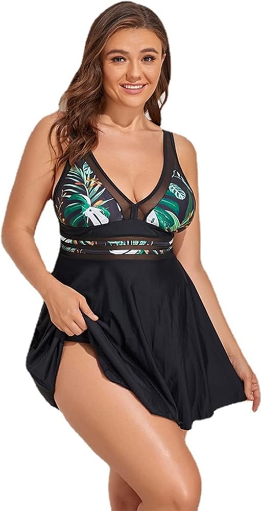 CrazycatZ Womens Plus Size Swimdress with short, two pieces tankini sets