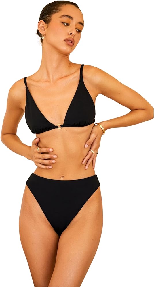 Dippin' Daisy's Seashore Bikini Bottom for Women High Waist Bikini Bottom with High-Cut Leg Design, Full Coverage Black