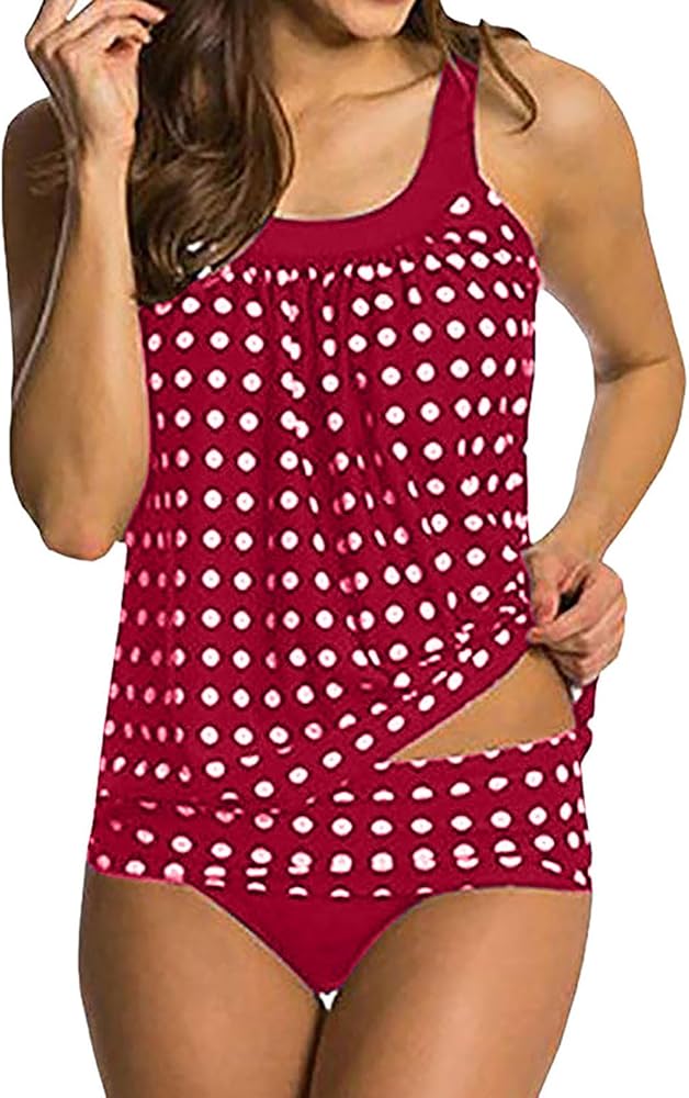 Lastesso Tankini Swimsuits for Women Checkered Two Piece Tankini Tops with Bikini Bottoms Swim Suits Modest Summer Swimwear