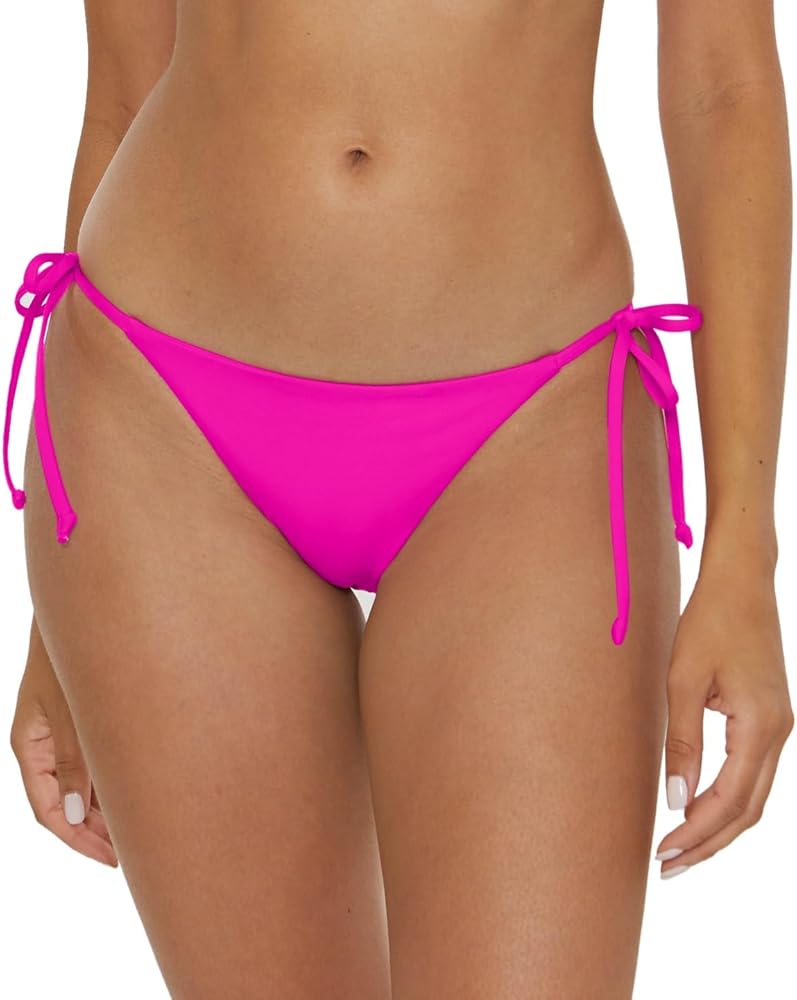 BECCA Women's Standard Color Code Tie Side Bikini Bottom, Cheeky Coverage, Swimwear Separates, Vivid Pink, X-Small