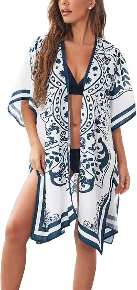 Women's 2022 Fashion Floral Kimono Bohemian Casual Cardigan Summer Bathing Suit Cover Ups Tops