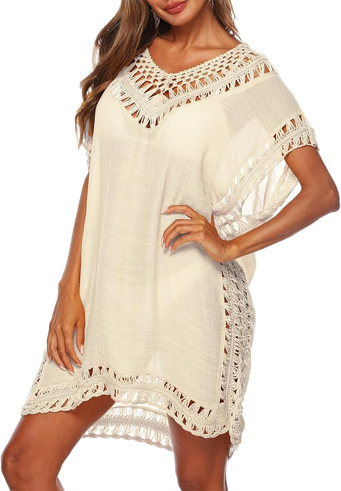 Xuan2Xuan3 Swimsuit Cover Ups Dress Women Lace Crochet V-Neck Bikini Summer Beach Coverups Dresses for Swimwear Bathing Suit