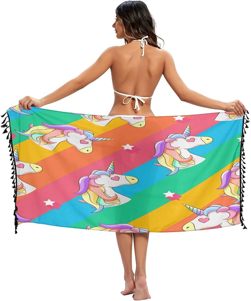 Unicorn Women's Beach Sarong Coverups Summer Bikini Swimsuit Wrap Skirts with Tassels