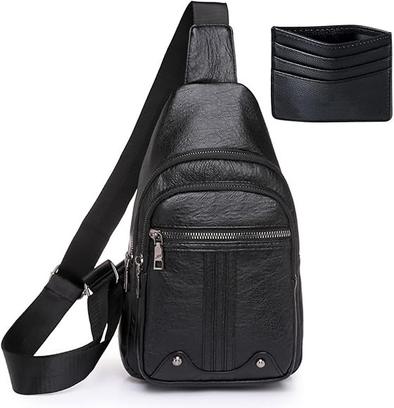 HAWILL® Bolso cruzado pequeño para mujer, correa ancha, de piel, con correa de hombro ajustable, para el hombro, Negro , Deportivo