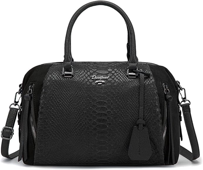 David Jones - Bolso de Mano Mujer Bowling - Bolso de Hombro Bandolera Piel Sintetica - Bolso Tamano Mediano Elegante - Negro