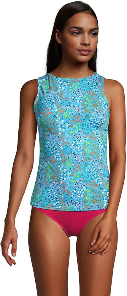 Lands' End Womens Chlorine Resistant High Neck Tankini Top Turquoise Mini Floral Dd-Cup 4