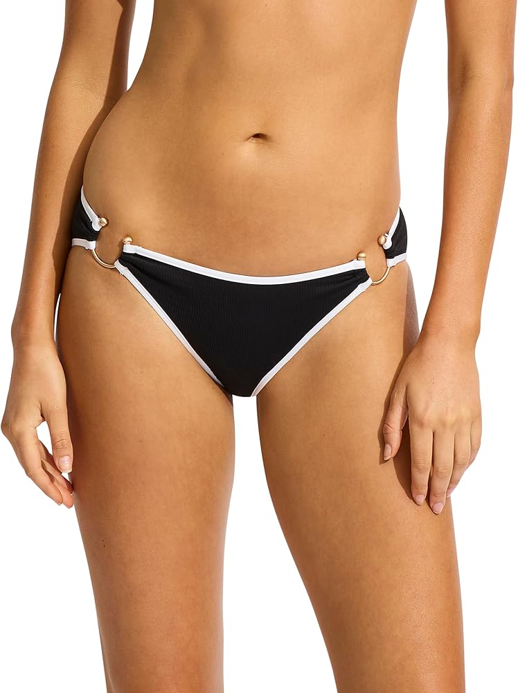 Seafolly Women's Hipster Bikini Bottom Swimsuit with Square Trim Detail