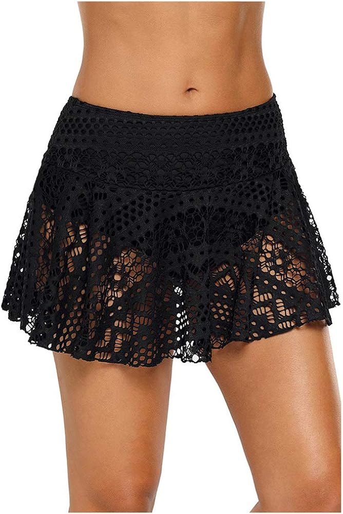 Womens Swim Skirt Lace Crochet Skort Swimdress Bikini Bottom