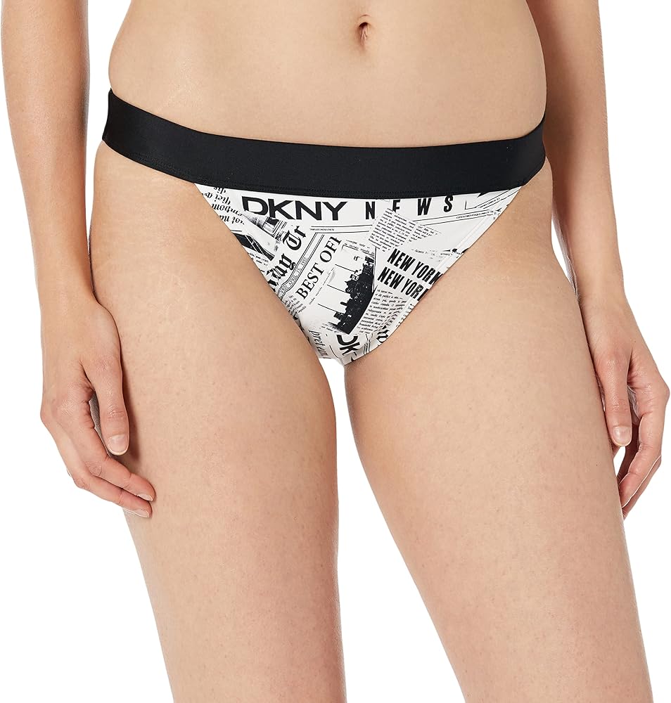 DKNY Women's Standard Low Waisted Full Coverage Bikini Bottom, White/Black, X-Small