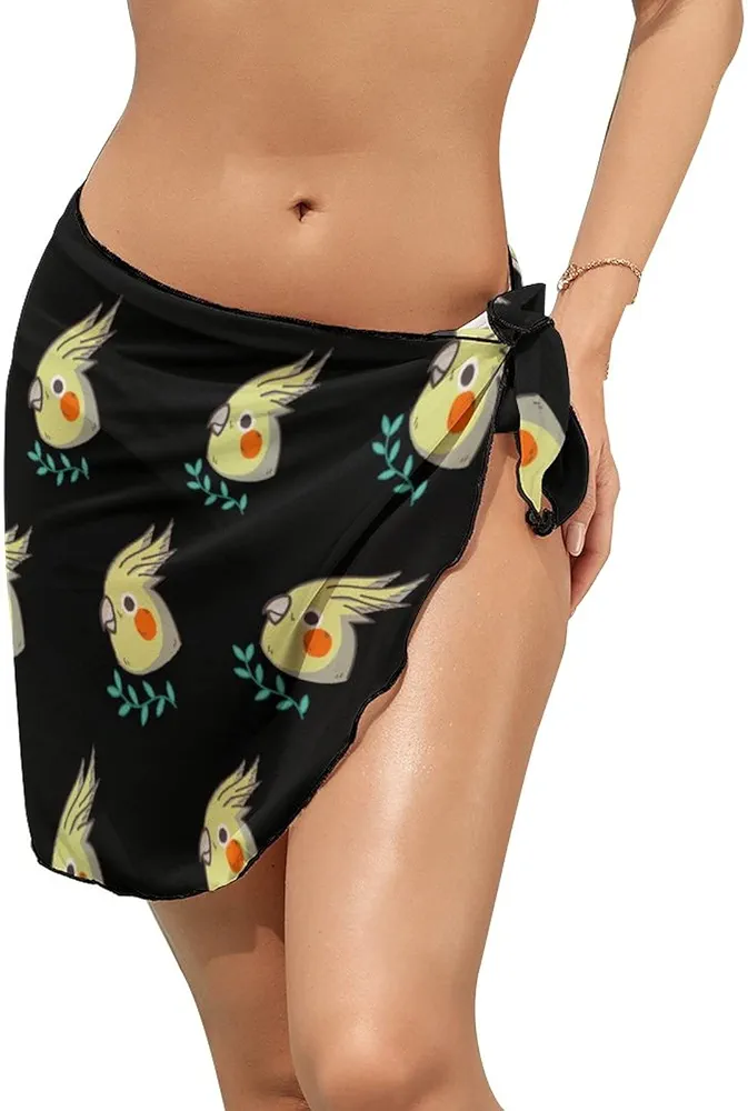 Cute Cockatiel Head Women's Short Sarongs Beach Wrap Skirt Chiffon Swimsuit Cover Up Bikini Pareo 2XL