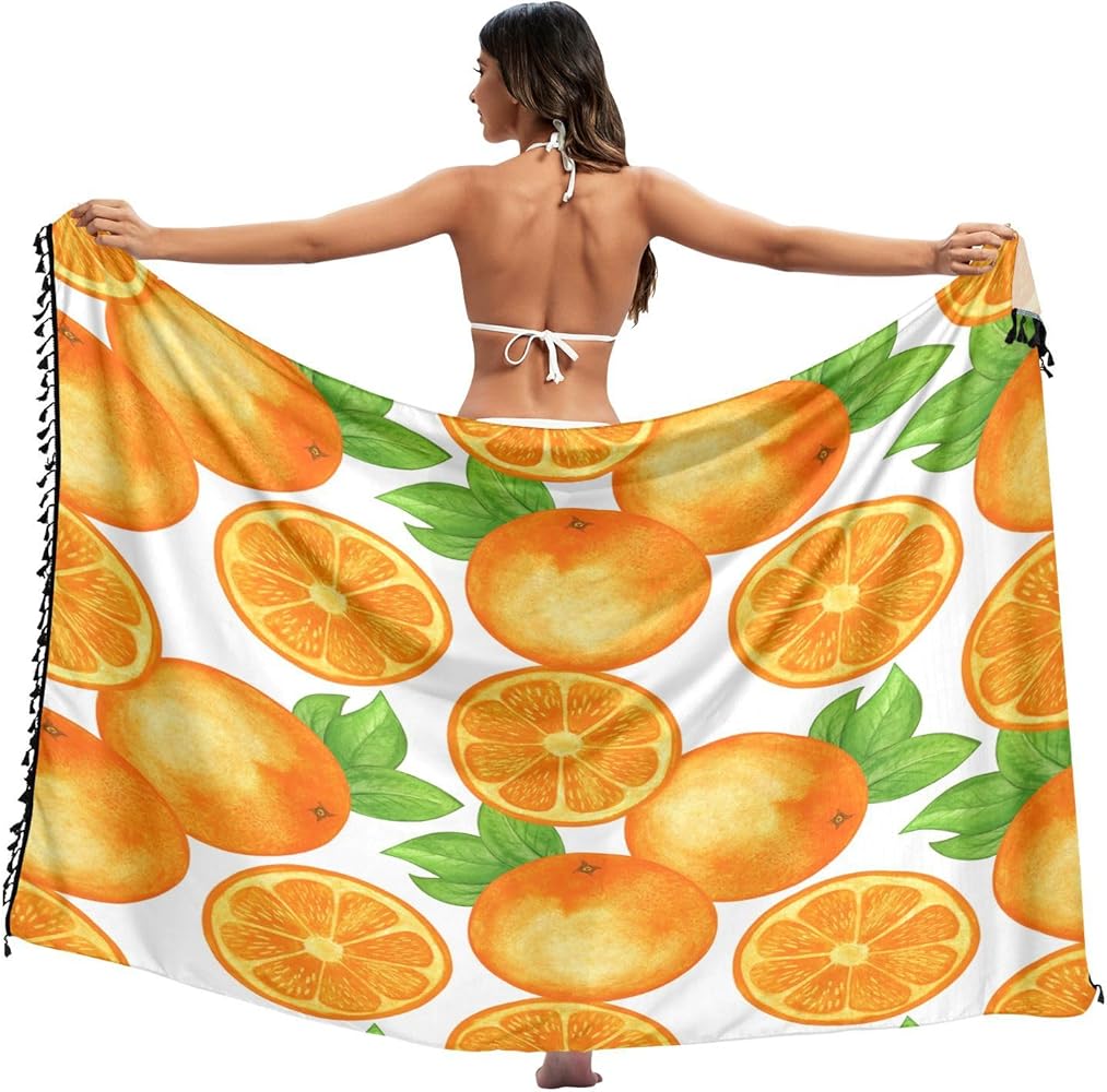 Orange Women's Beach Sarong Coverups Summer Bikini Swimsuit Wrap Skirts with Tassels