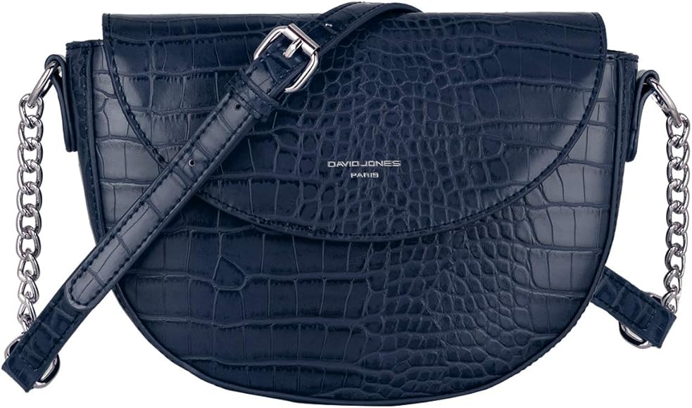 David Jones - Bolso Bandolera Cocodrilo Mujer - Bolso Hombro Cruzados Cuero PU Pequeño - Messenger Crossbody Bag - Pochette Piel Croco Elegante - Clutch Pochette Media Vuelta Luna - Azul