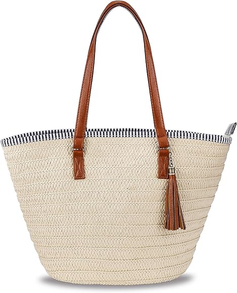 MaoXinTek Bolso de la Paja Mujeres Bolsos de Bandolera Verano Crossbody Totes de Playa Ratán Tejidas a Mano Para Estilo Boho Para Viajes, Fechas y Vacaciones