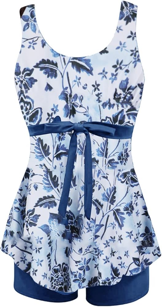 ECUPPER Two Piece Tankini Swimsuits for Women Plus Size Tankini Sets Strappy Swimsuit Floral Bathing Suit with Boy Shorts