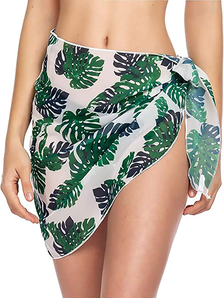 Women's Summer Sarong Cover Up Beach Wrap Short Bikini Chiffon Sheer Pareo Swimwear Skirt