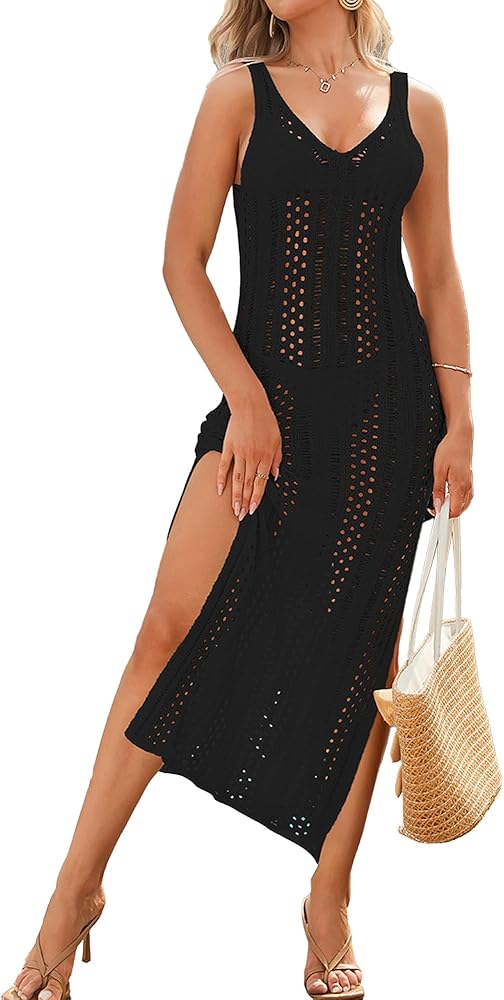 Bsubseach Women Bathing Suit Cover Up Hollow Out Long Dress Sling Pool Coverups