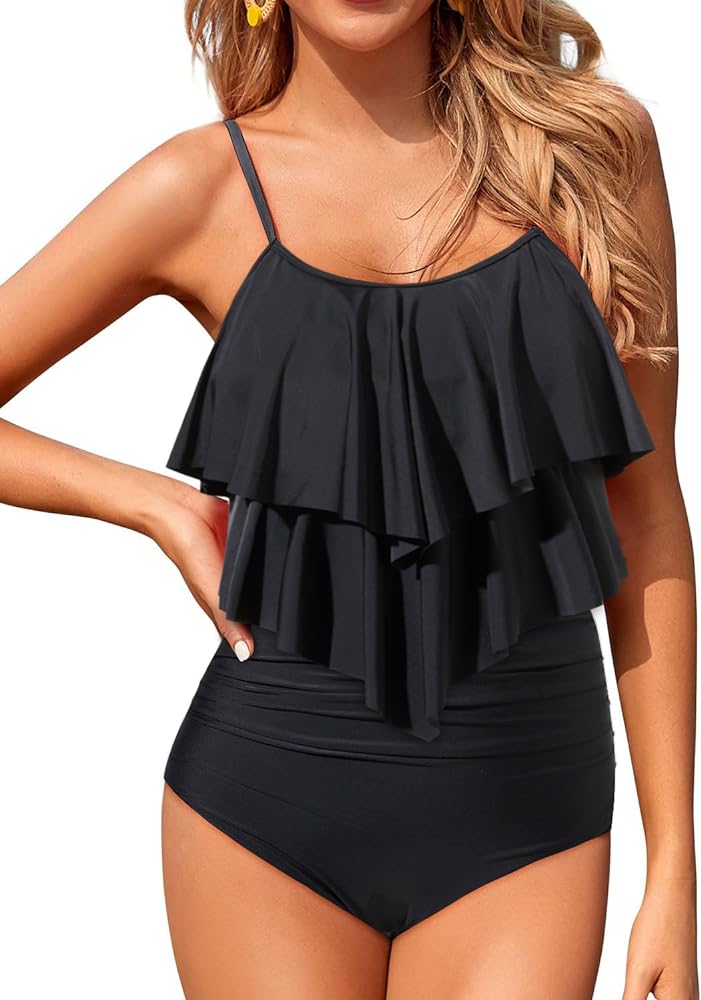 Holipick Tankini Swimsuits for Women Two Piece Bathing Suits Ruffle Tops with High Waisted Bottoms Bikini Sets for Teen Girls