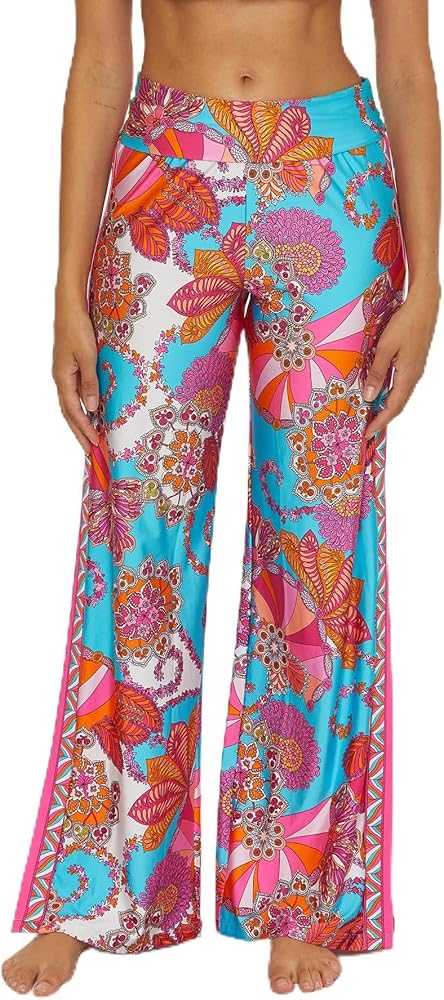 Trina Turk Meilani Border Pants, Casual, Wide Leg, Floral Print, Beach Cover Ups for Women