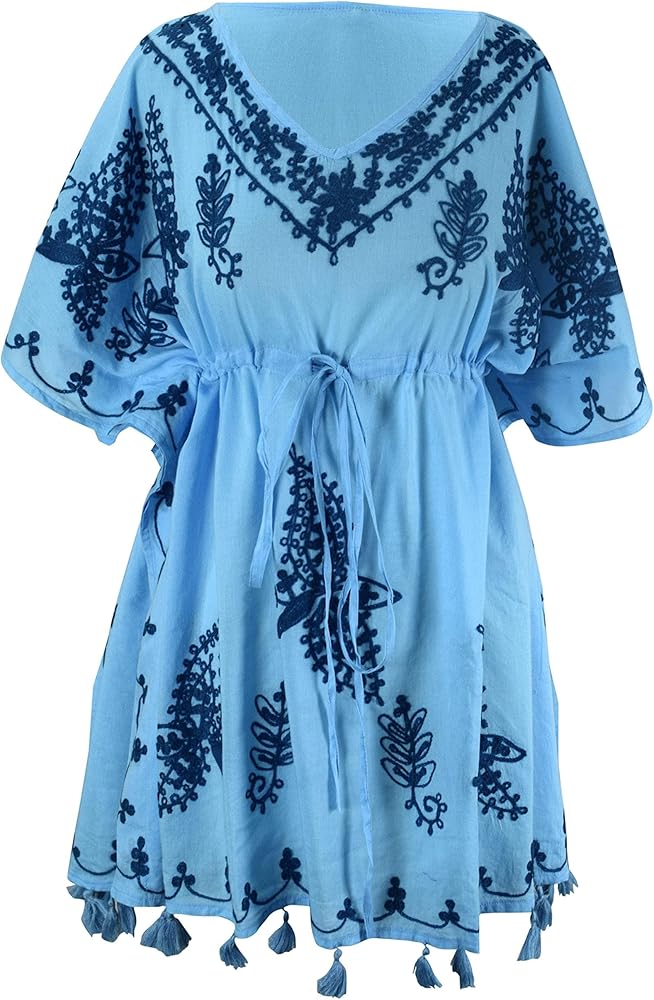 Summer Womens Boho Cotton Floral Cover-up Kaftan Beachwear Tunic