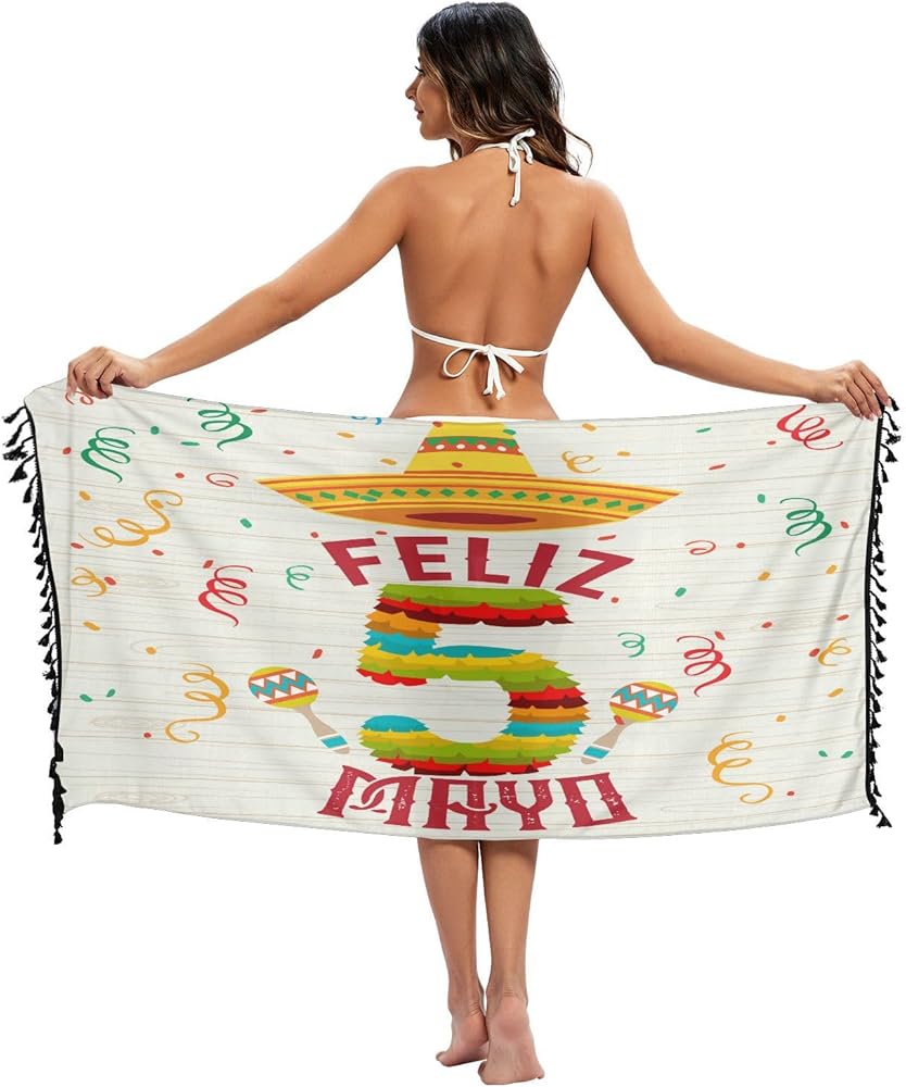 Cinco De Mayo Women's Beach Sarong Coverups Summer Bikini Swimsuit Wrap Skirts with Tassels