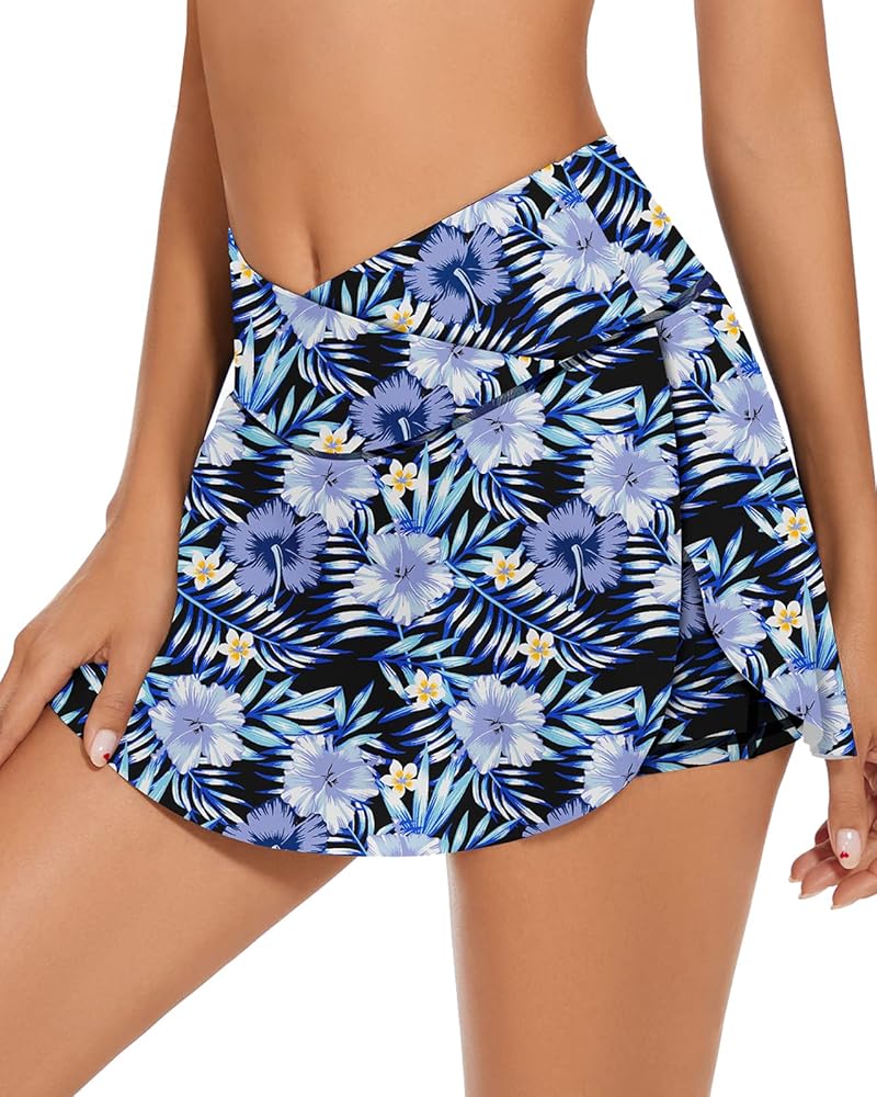 WOWENY Swim Skirt Bottoms for Women High Waisted Pleated Skorts Boxer Liner with Pockets Swimsuit Tankini Bottom