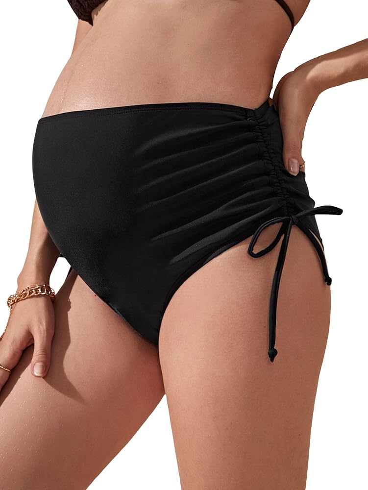 MakeMeChic Women's Maternity Bikini Bottom High Waisted Drawstring Swimsuit Bottom Tankini Briefs