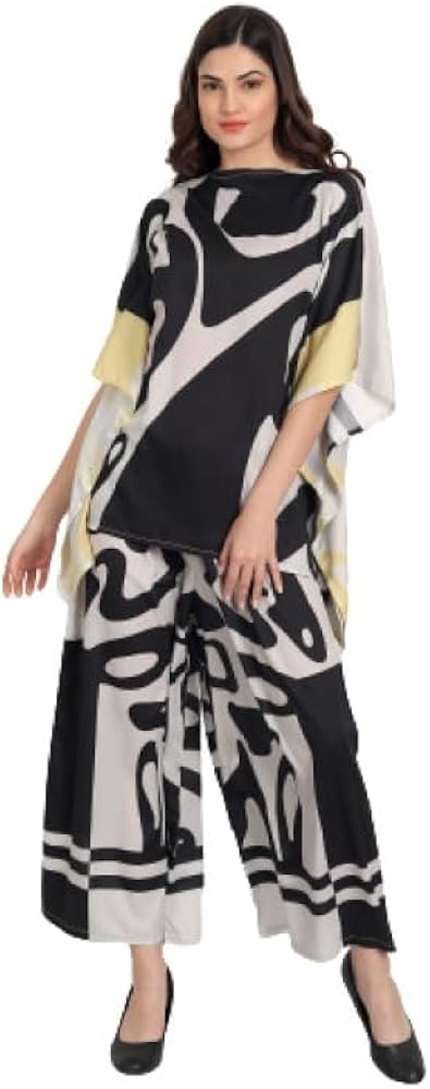 Women's Poliyester Calf Length Printed Stylish Kaftan (Black); - NYM_J5644