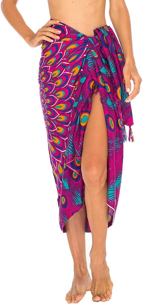 SHU-SHI Womens Sarong Beach Swimsuit Cover Ups Wrap Bikini Coverup Mandala Peacock & Clip