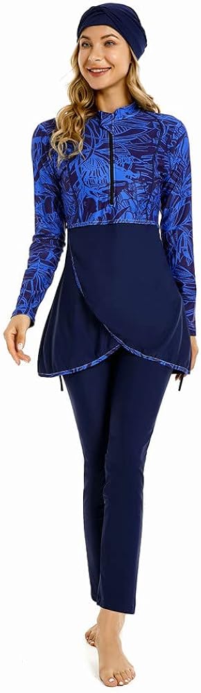 Women Burkini Swimsuits Modest Muslim Swimwear Long Sleeve Full Cover ​Bathing Suit Plus Size