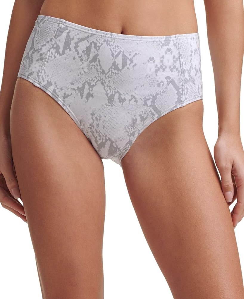 DKNY Womens Printed Seamed High-Waist Bikini Bottoms Pearl Grey