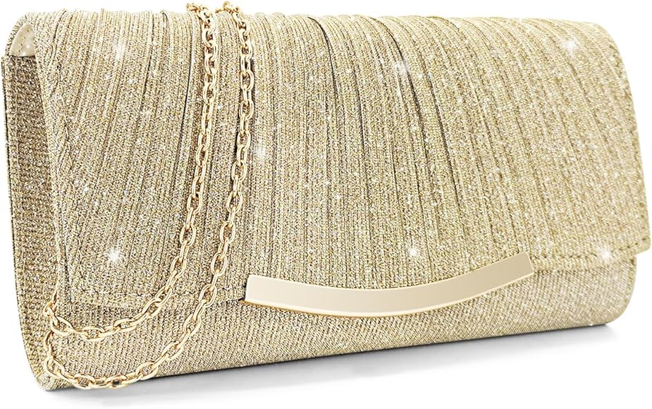 FuninCrea Bolso de noche para mujer con cadena extraíble, elegante bolso de mano con lentejuelas para mujer, bolso de noche, bolso de mano con purpurina, para bodas, banquetes, bailes de graduación