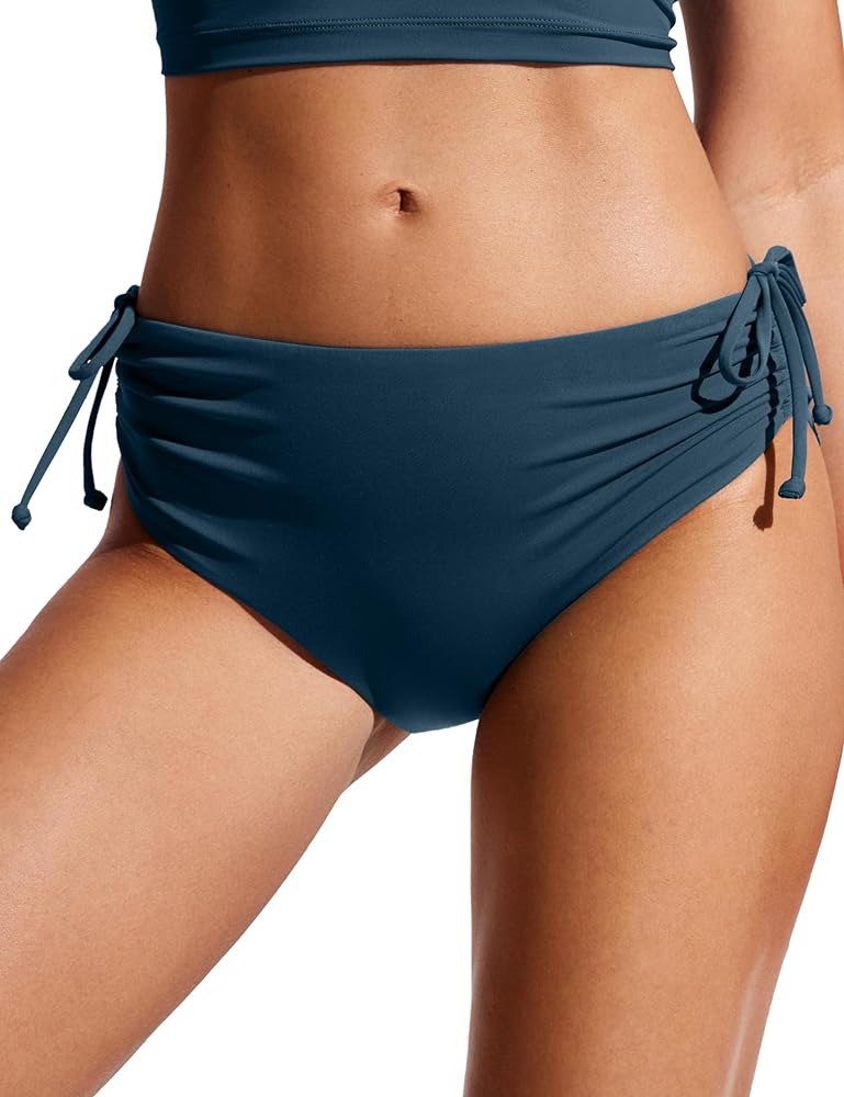 CRZ YOGA Womens Bikini Bottoms Full Coverage Bathing Swimsuit Bottom Adjustable Ruched Side Tie Swim Briefs