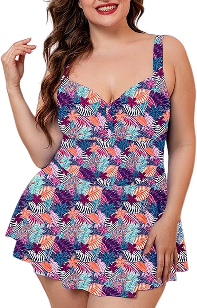 2023 New Plus Fat Plus Size Skirt Swimsuit Ladies Solid Color Conservative Plus Size Swimsuit for Women with