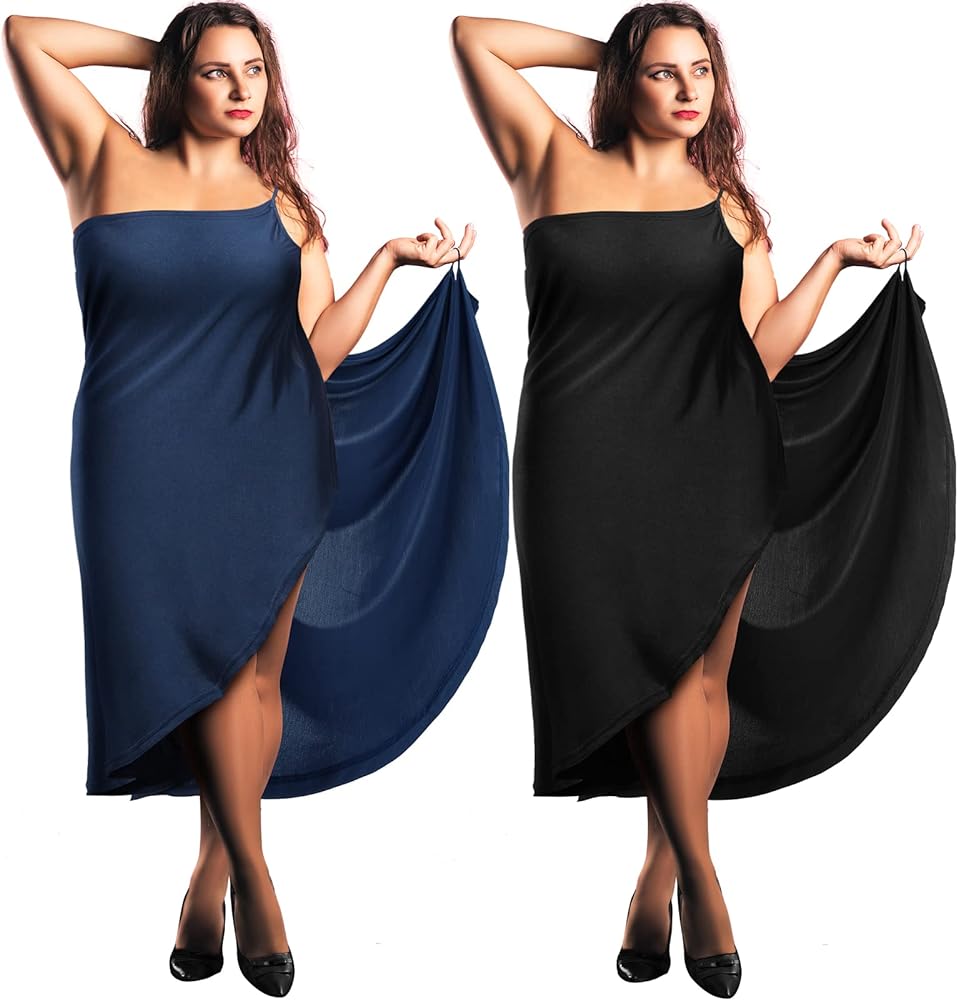 Funtery 2 Pieces Women Swimsuit Cover Ups Beach Plus Size Spaghetti Strap Cover up Beach Backless Wrap Long Dress Oversize Cover Ups for Swimwear Women, Blue and Black, XXL