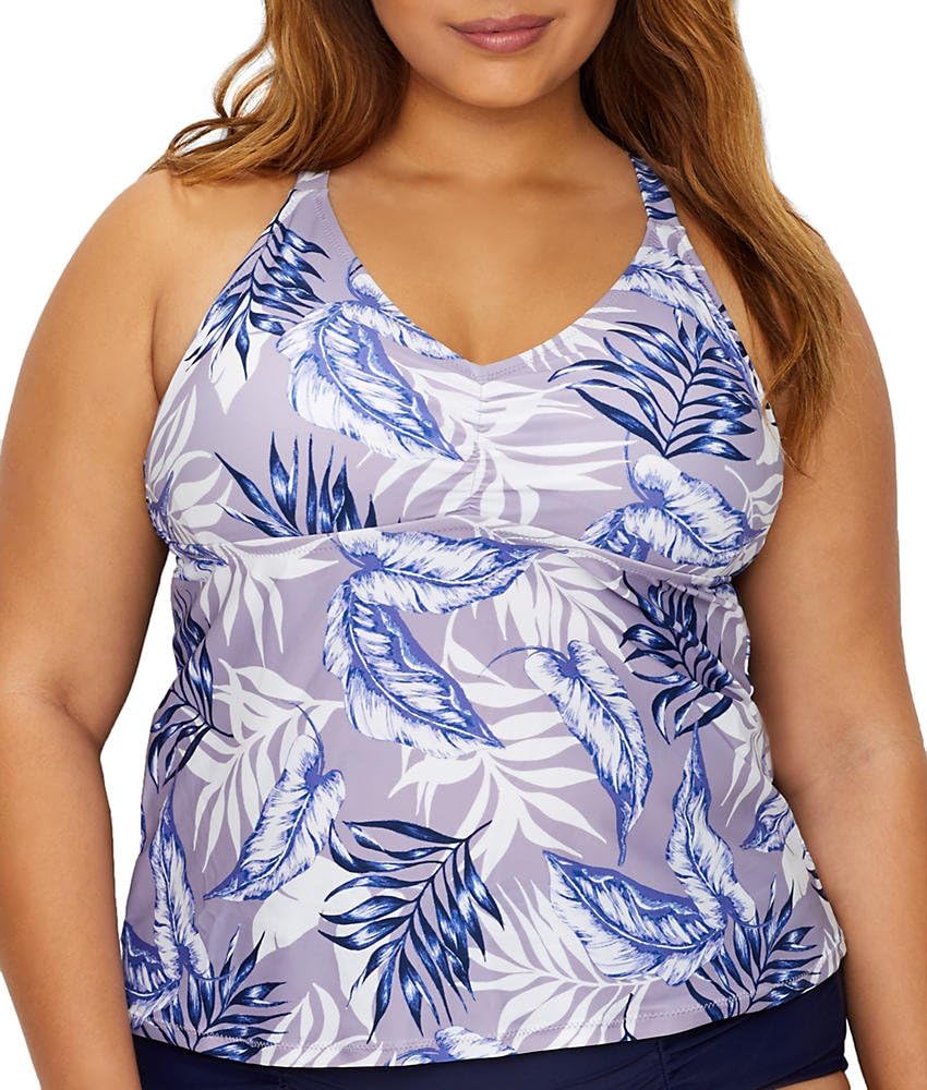 Breaker Macrame Tankini Top, Navy Leaf, 14W