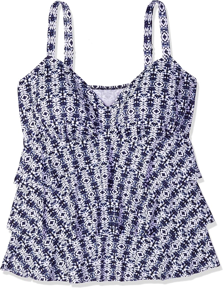 Women's Swimsuit Denim Weave Triple Tier Tankini Top-Plus Size