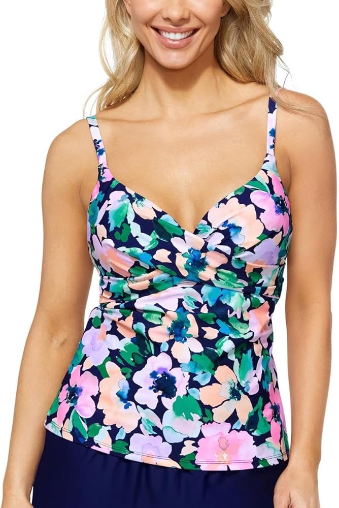 Women's Gemini Push-Up Underwire Tankini Top (Navy Multi, 6)