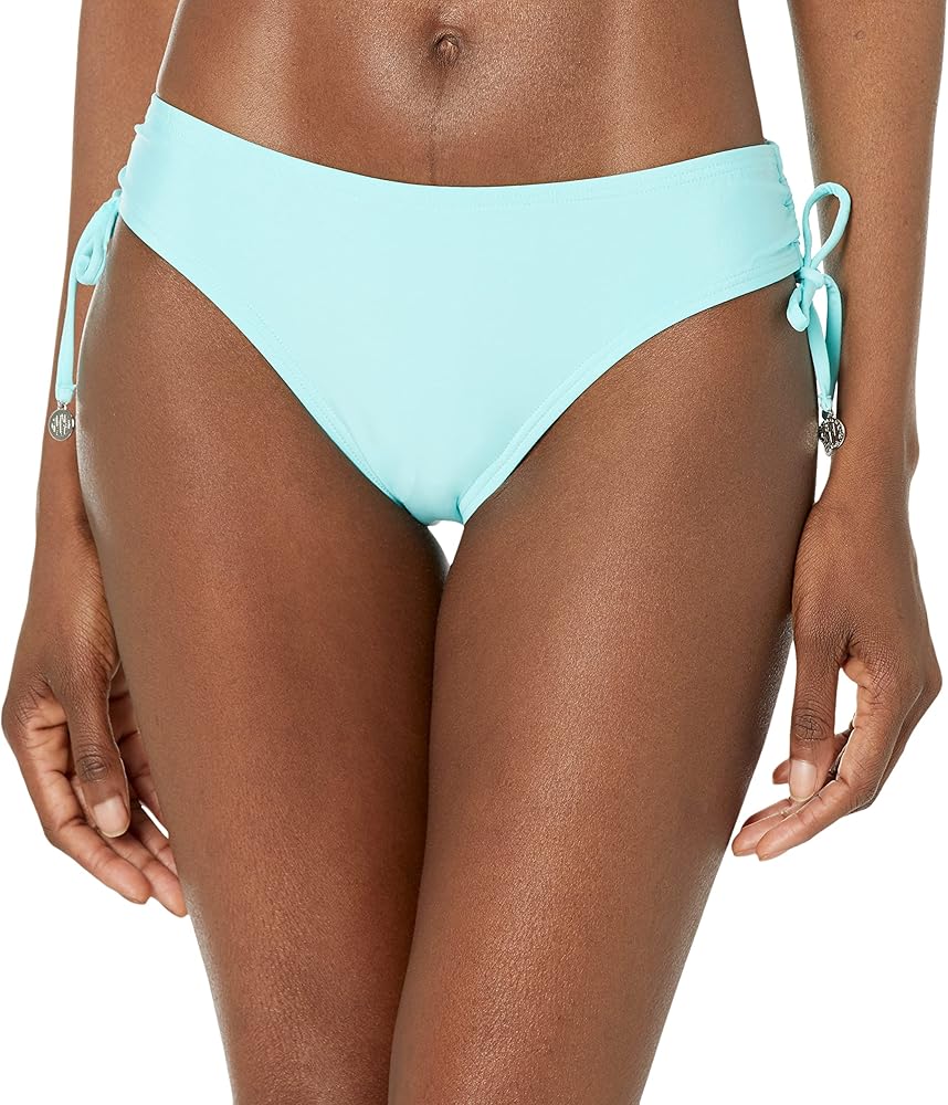 DKNY womens Mid Rise Full Coverage Bathing Suit Bikini Bottoms, Oasis Blue, Large US