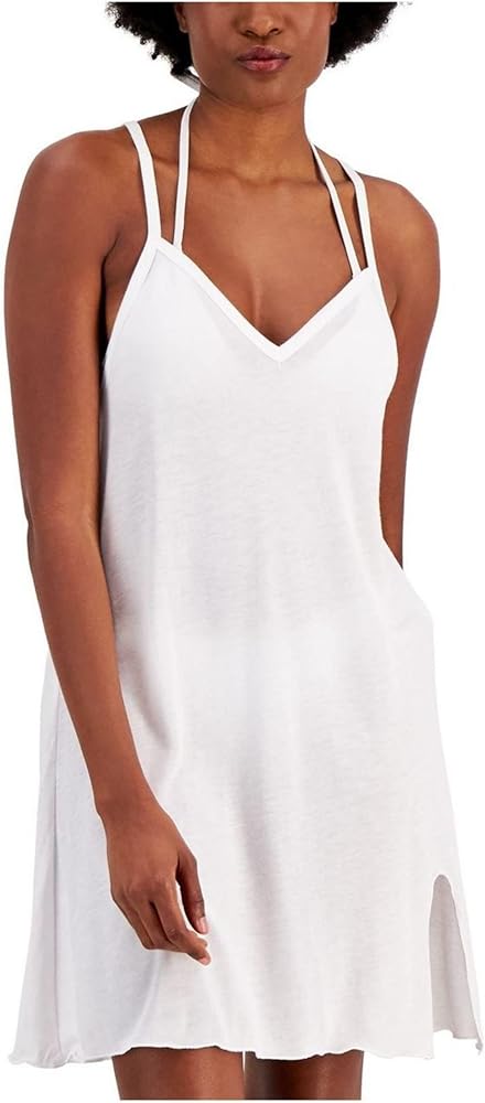 Miken Juniors' Knotted Racerback Tank Swimsuit Cover-Up Dress White X-Small