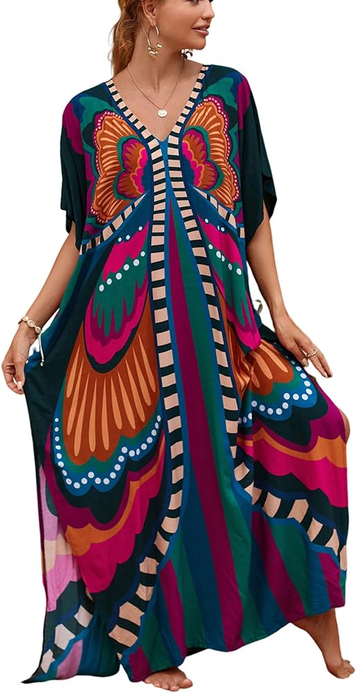 Women's Plus Size Beach Lounge Kaftan Maxi Dress Swimsuit Coverup for Women