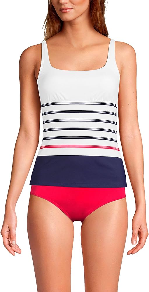 Lands' End Womens Chlorine Resistant Square Neck Tankini Top Navy/white Founders Stripe Regular 12