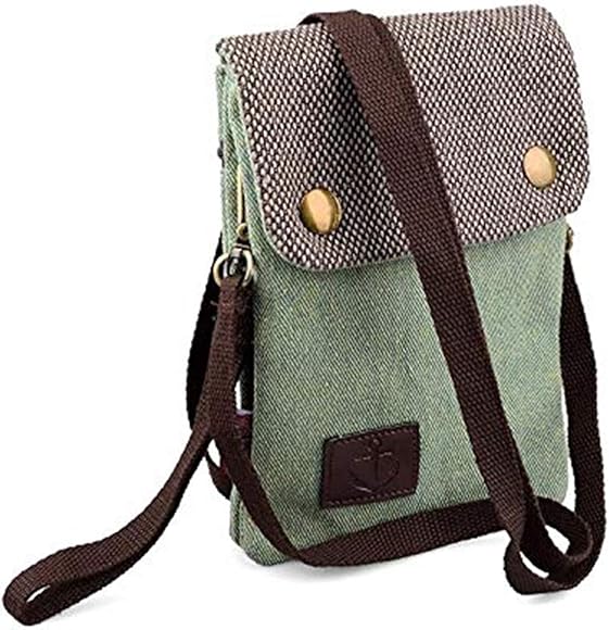 iwobi Bolsa de Teléfono de Cuero de Lienzo, Mini Bolso de Teléfono Bolsa de Hombro Embrague con Correa de Muñeca Bolsa de Teléfono Móvil Cartera Bolsa Funda Protectora