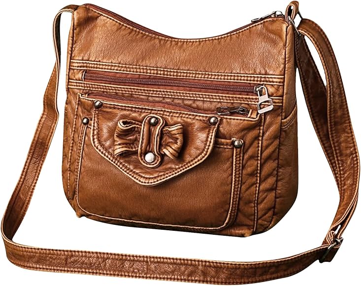 FANDARE Ultrasuave Bolsos de Mujer Bandolera Vintage Bolso Hombro Cruzado PU Cuero Impermeable para Viaje Trabajo Escuela Compras Conmutar Crossbody Bag Marrón A