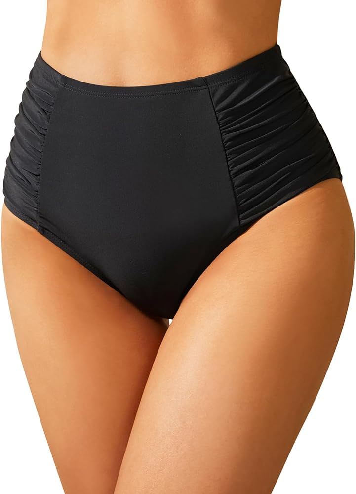 Tempt Me Women High Waisted Bikini Bottoms Full Coverage Swimsuit Bottoms Ruched Bathing Suit Bottom