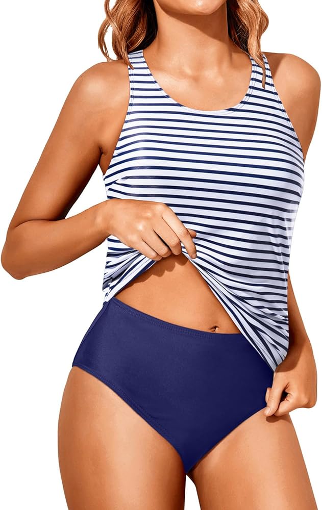 Tempt Me Two Piece Tankini Swimsuits Tummy Control Bathing Suits High Neck Tankini Top with Bottoms for Women