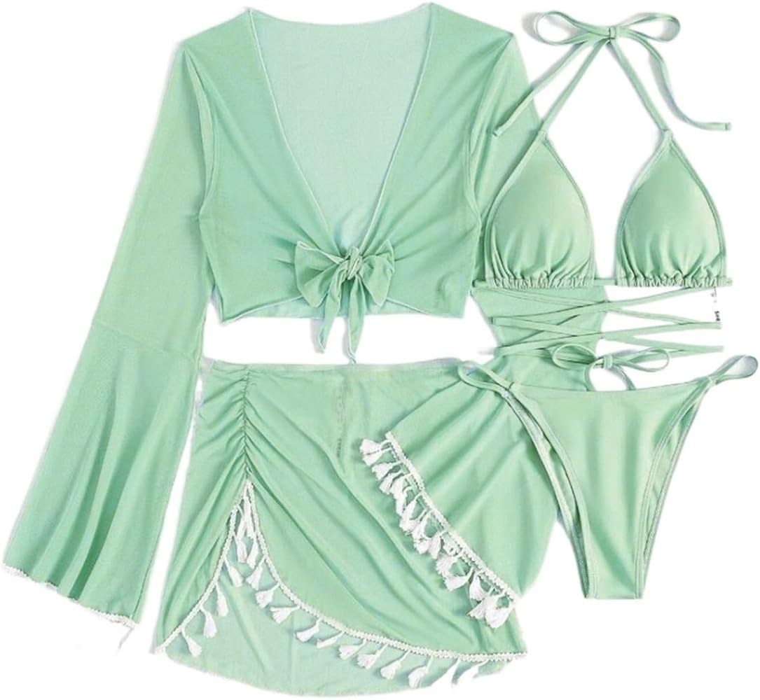 Swimwear European and American Four-piece Swimsuit Bikini Hot Spring Vacation Beach Dress