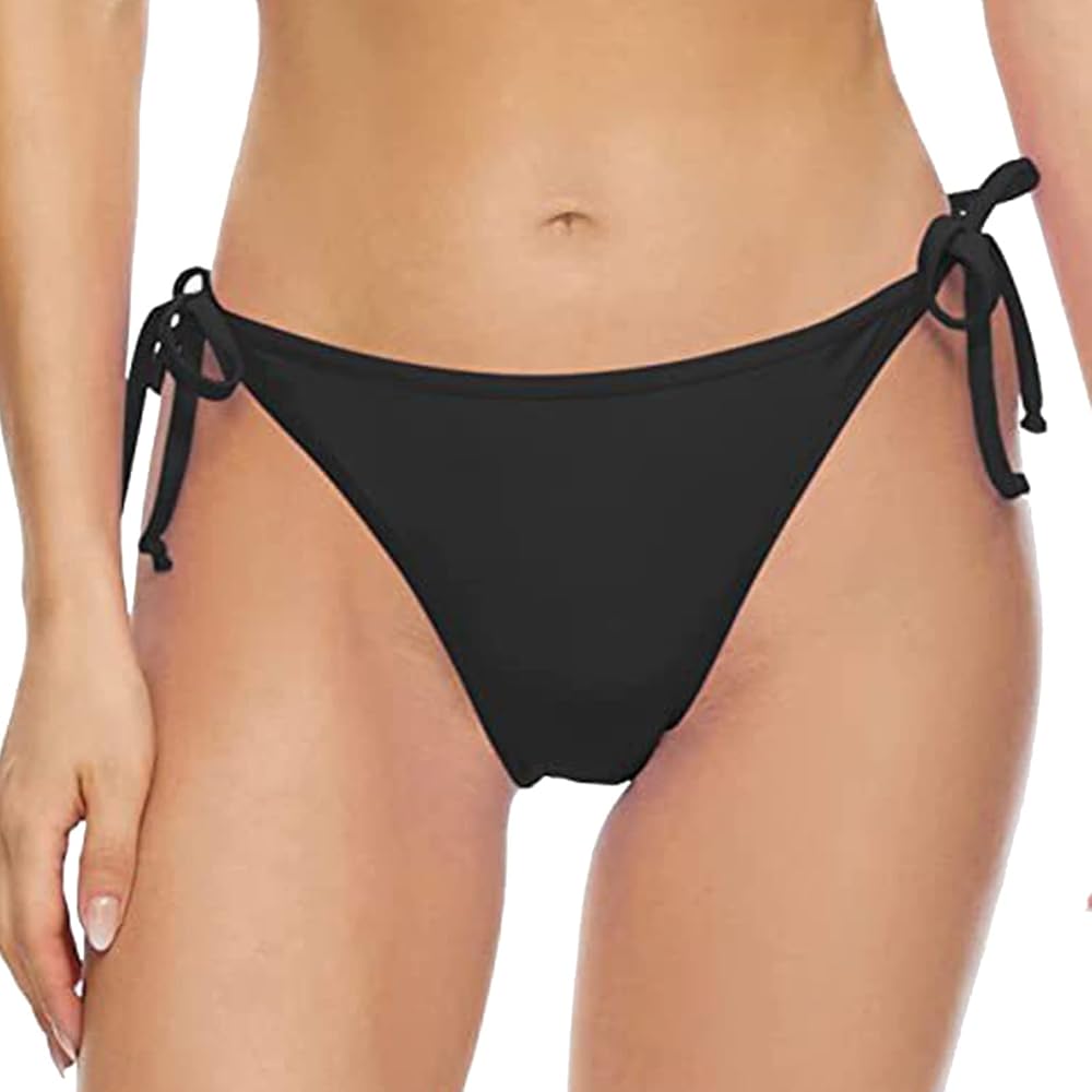 Women's Tie Side Bikini Bottoms Mid Rise String Bathing Suits Bottom Adjustable Full Coverage Swim Bottom