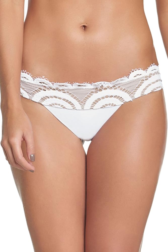 PQ Swim Women's Standard White Lace Banded Bikini Bottom Full Swimsuit