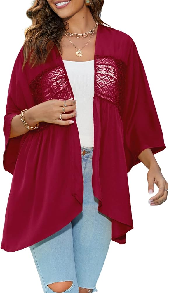 Women's Lightweight Summer Cardigans Casual Kimonos Boho Lace Beach Swimsuit Cover Up Blouse Tops